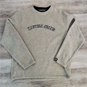 Vintage 90s Mens Nautica Jeans Gray Small Fleece Sweater Pullover